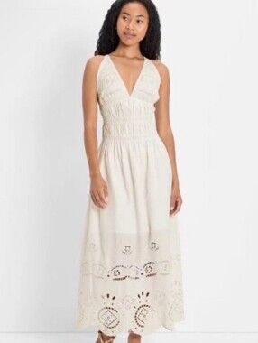 Women’s Cream Maxi Dress with Eyelet Detail